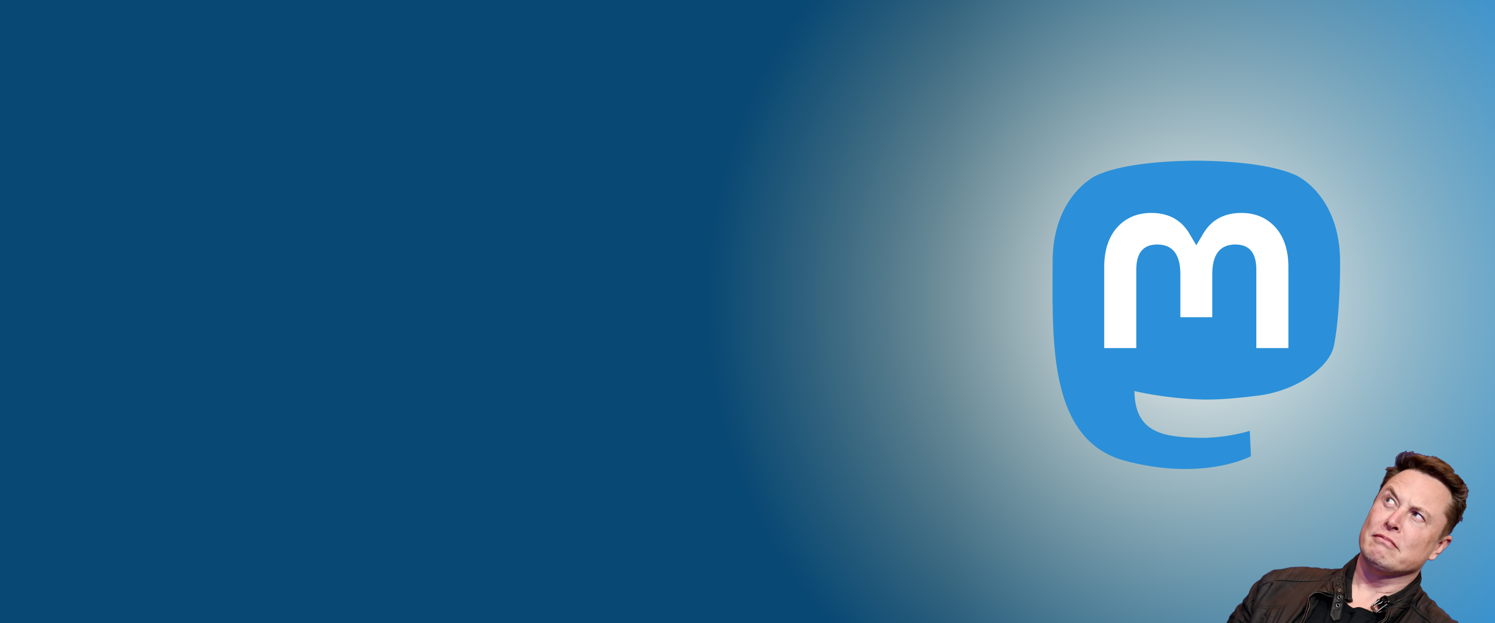 Elon Musk staring angrily at the Mastodon logo