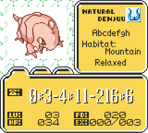 A contact screen with an eight-character Denjuu nickname already entered